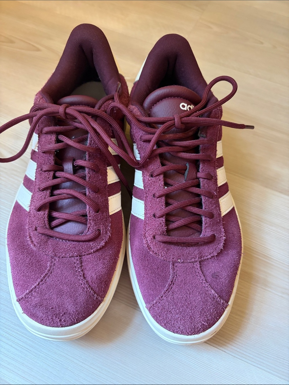 adidas Women's Burgundy Suede Sneakers with White Stripes